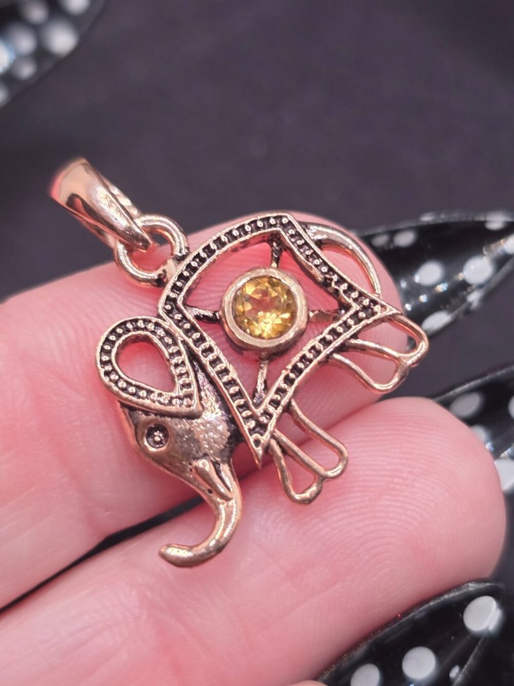 Citrine Copper Elephant Pendant Boho Gemstone Jewelry